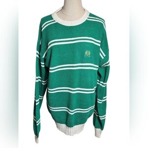 Christian Dior Green And White Striped Cotton Logo Sweater
